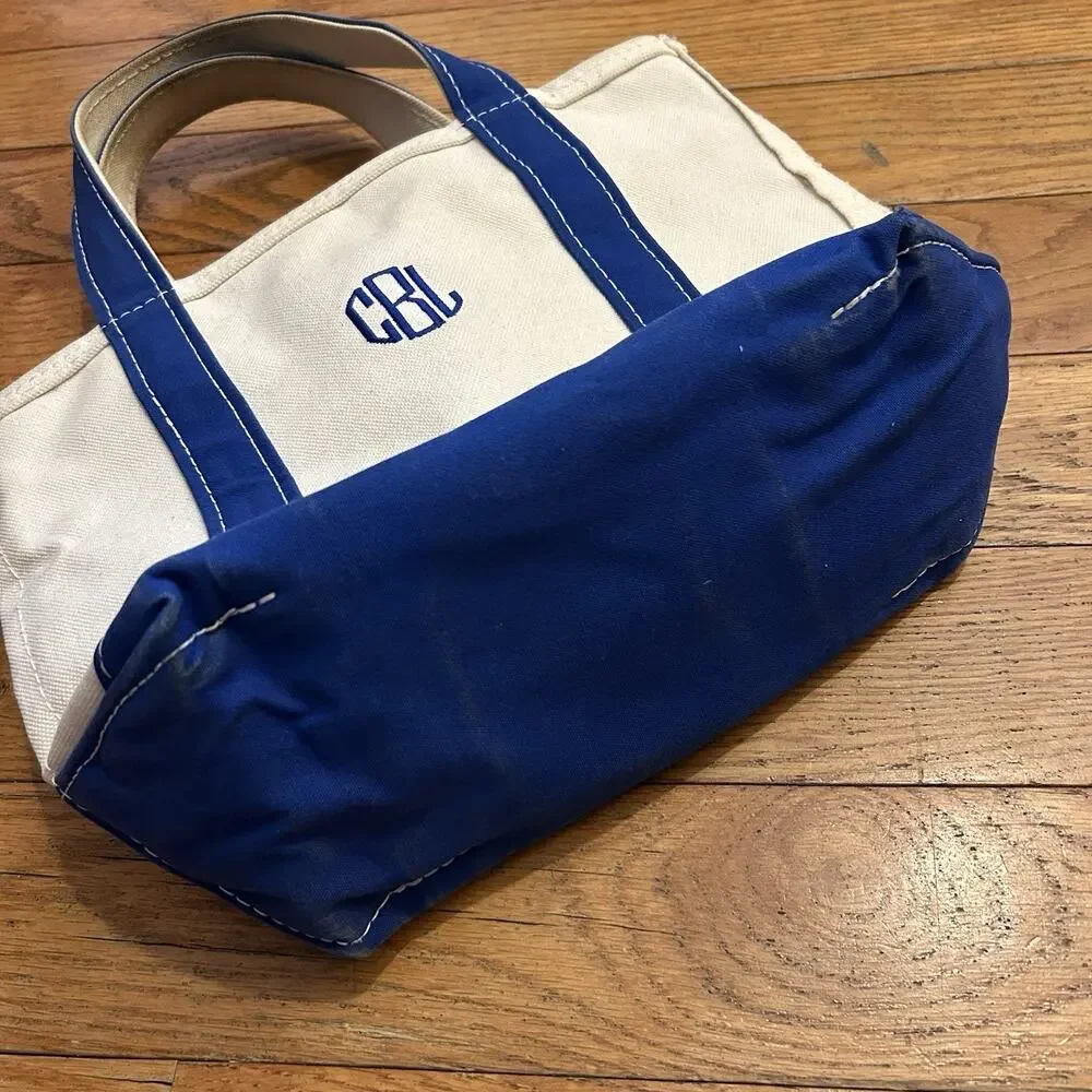 Vintage Ll Bean Boat And Tote Canvas Shoulder Bag Small Blue Zip